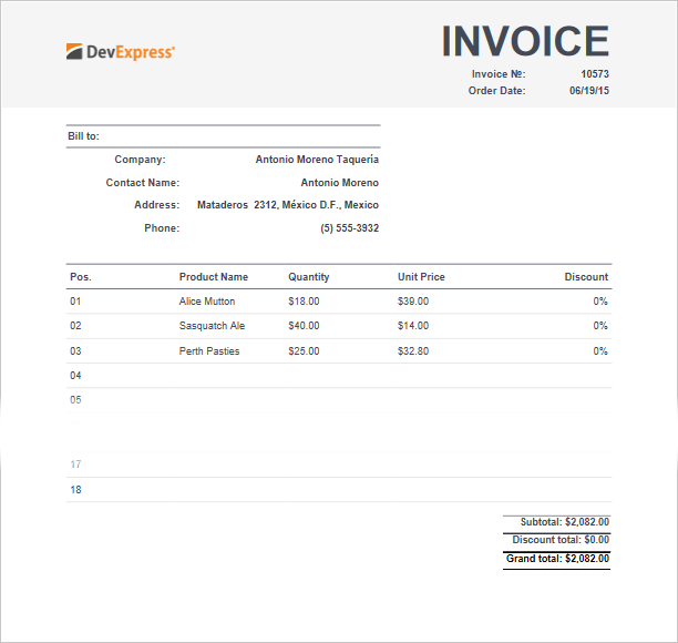 Create An Invoice Reporting Devexpress Documentation