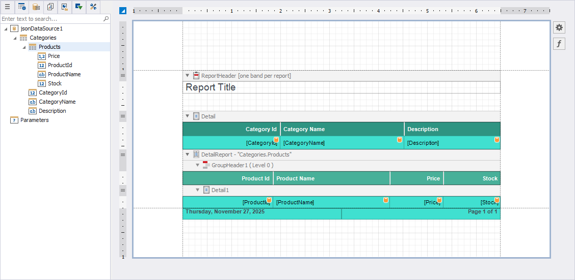JetBrains Rider Report Designer with Data-Bound Table Report