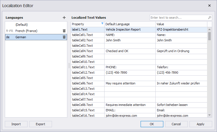 Localization Editor (Visual Studio IDE) | Reporting | DevExpress  Documentation