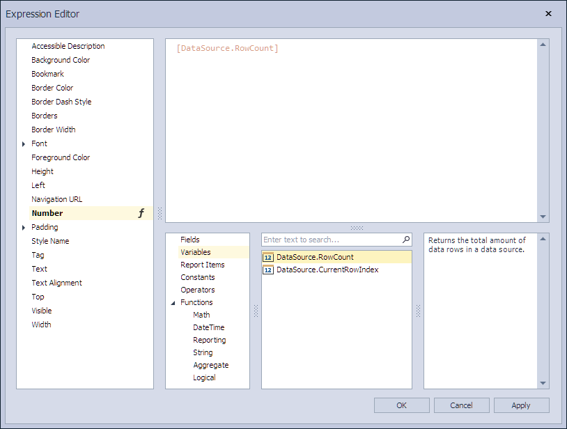 Custom Numeric Label Control Expression Editor