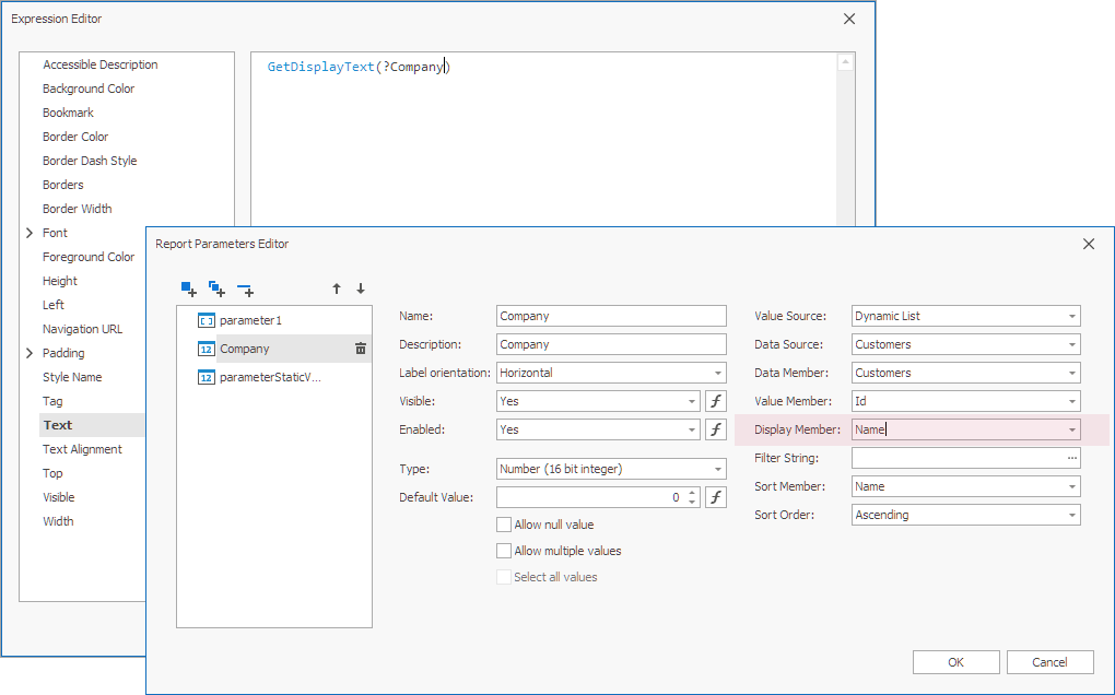 Parameter with Dynamic List - GetDisplayText Function