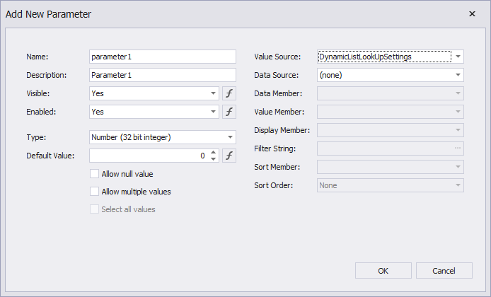 Specify dynamic values for a report parameter