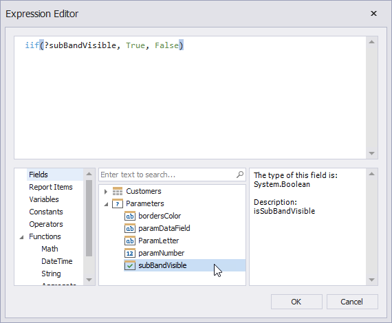 Reference parameters in the Expression Editor