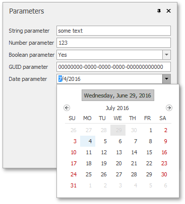 Default editors for supported parameter types