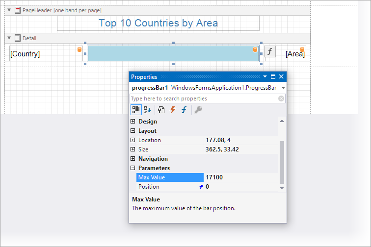 Progress Bar Control Report Layout