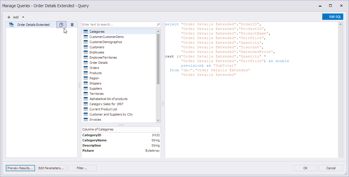 Query Builder CustomSQL Clone Button