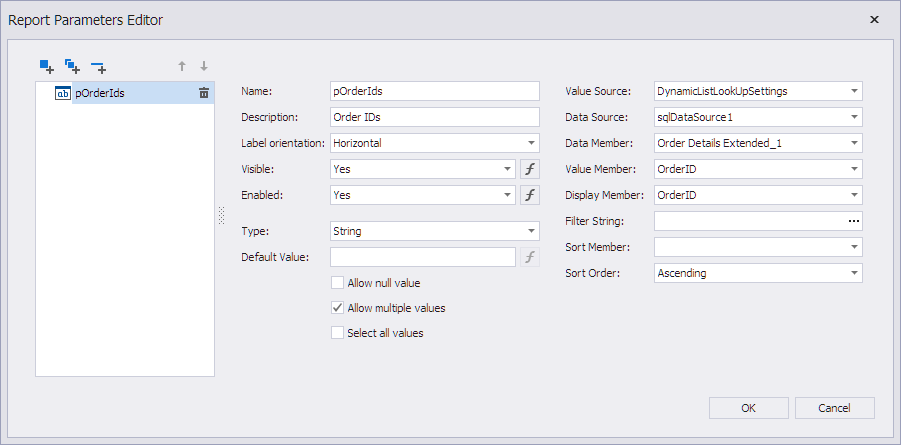 Report Parameters Editor with Multi-value Parameter for CustomSQL