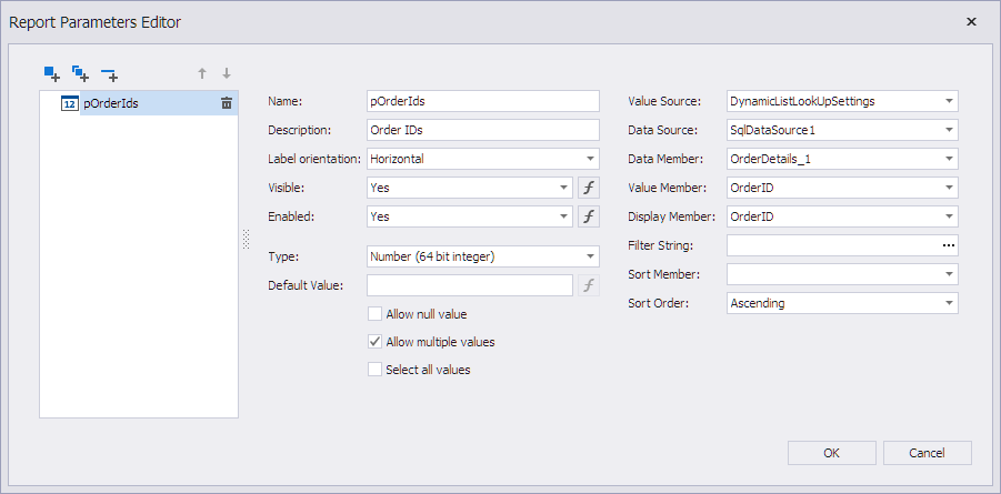 Report Parameters Editor with Multivalue Parameter