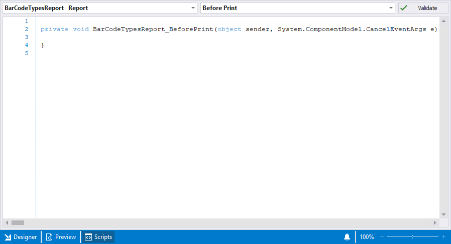 Report Designer for Rider Scripts Tab
