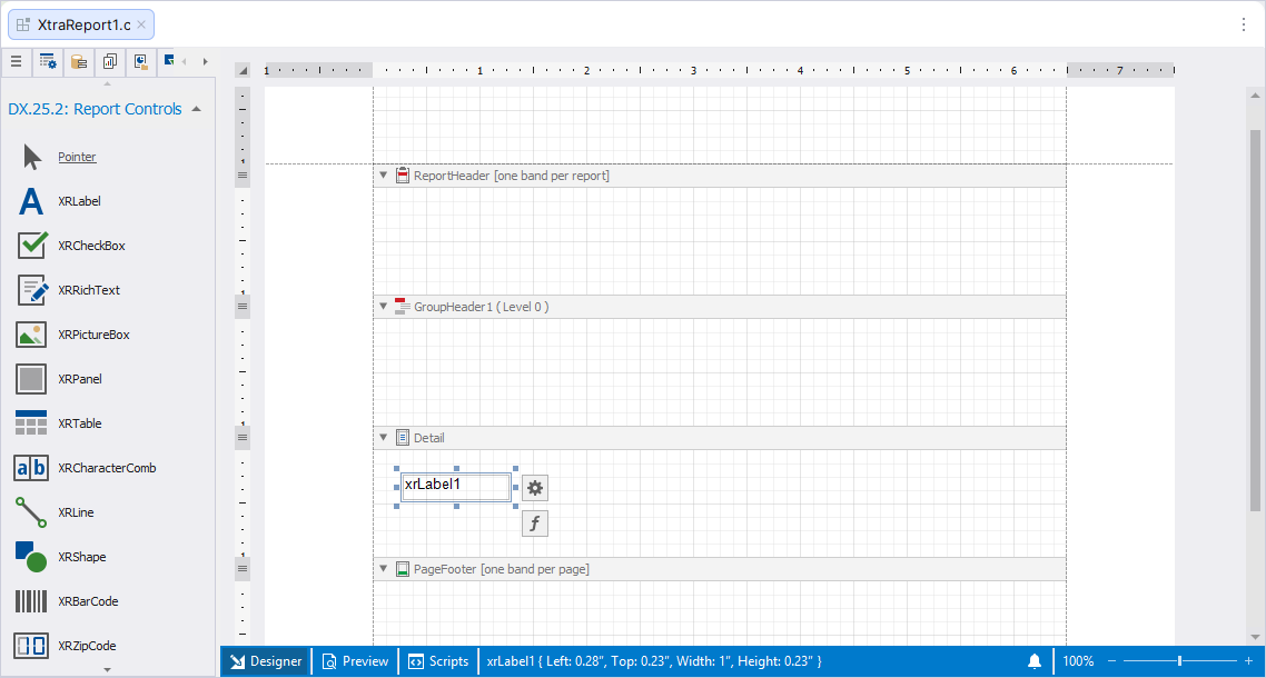 Report Designer for Rider Designer Tab