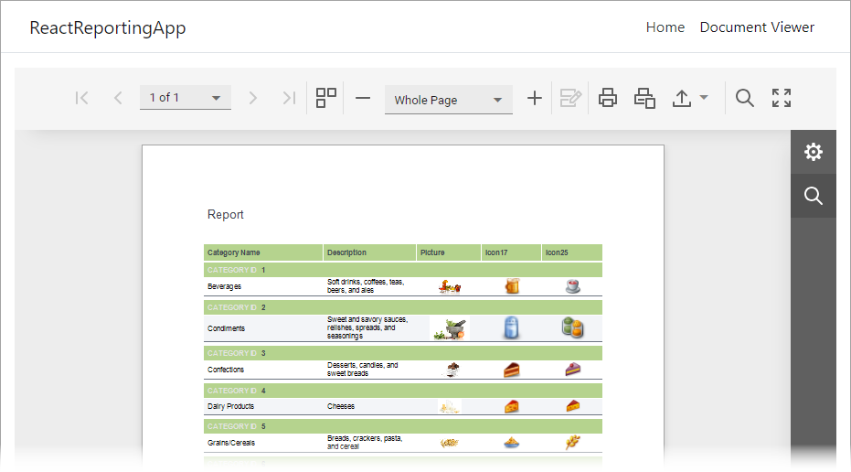 React Reporting Application with Web Document Viewer