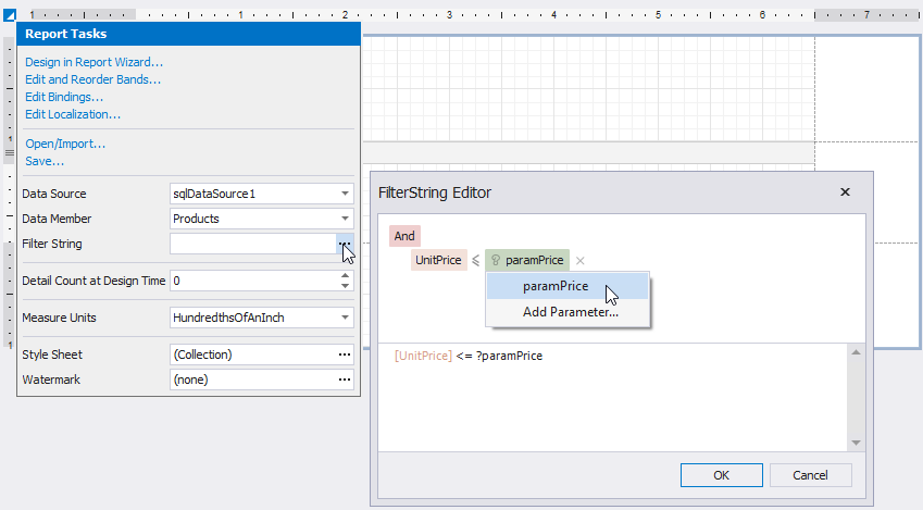 Reference parameter in report filter string