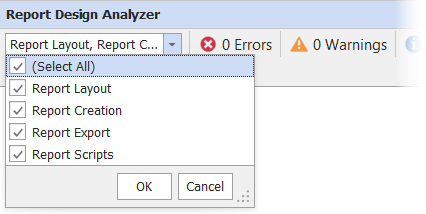 The Report Design Analyzer's default error set