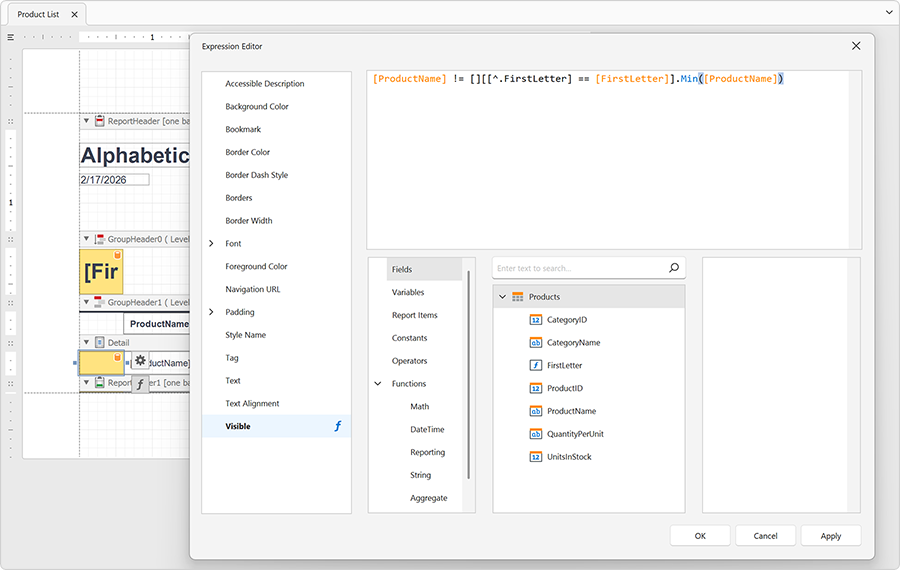Expression Editor - DevExpress Reports