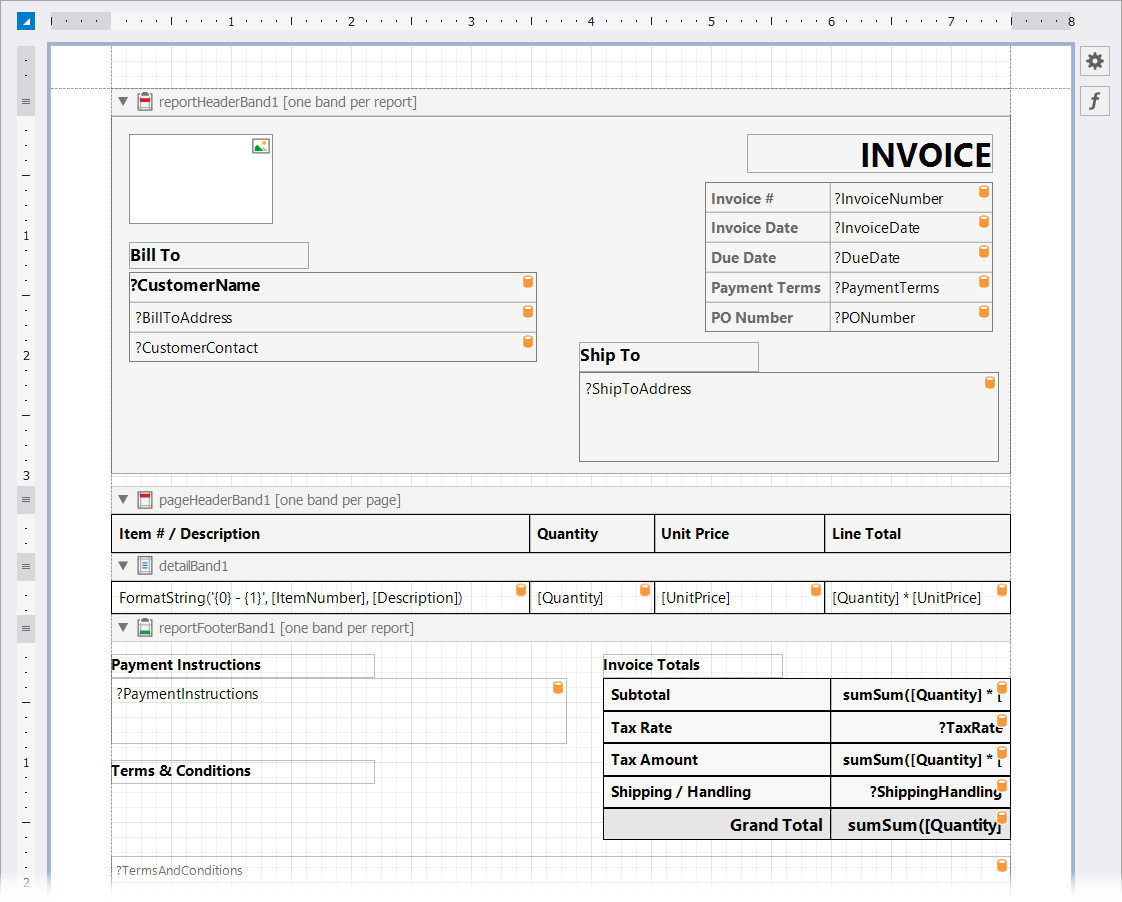 Invoice report layout generated by the agent