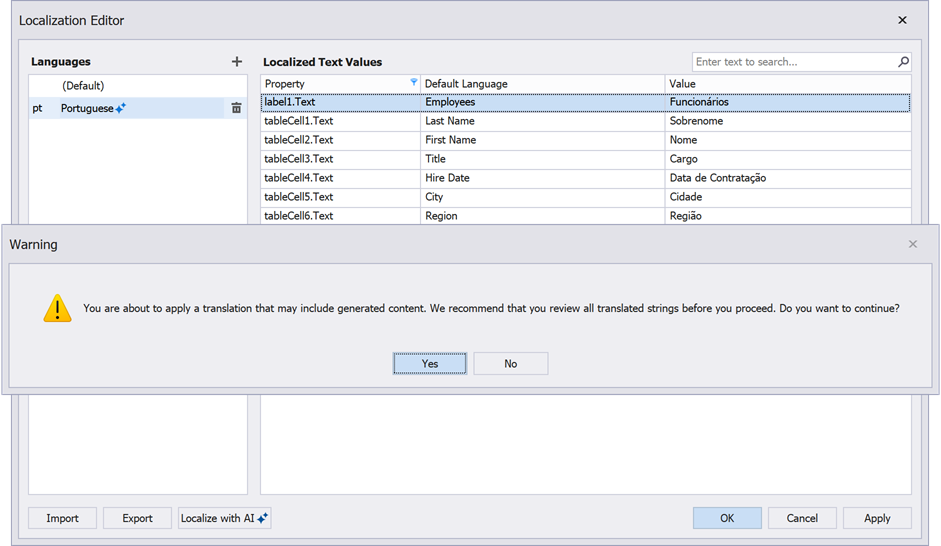 Review Translated Strings and Confirm - Localization Editor, DevExpress