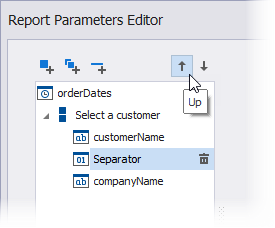 The Report Parameters Editor - Specify a location for a separator