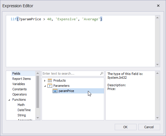 Reference report parameters in expressions