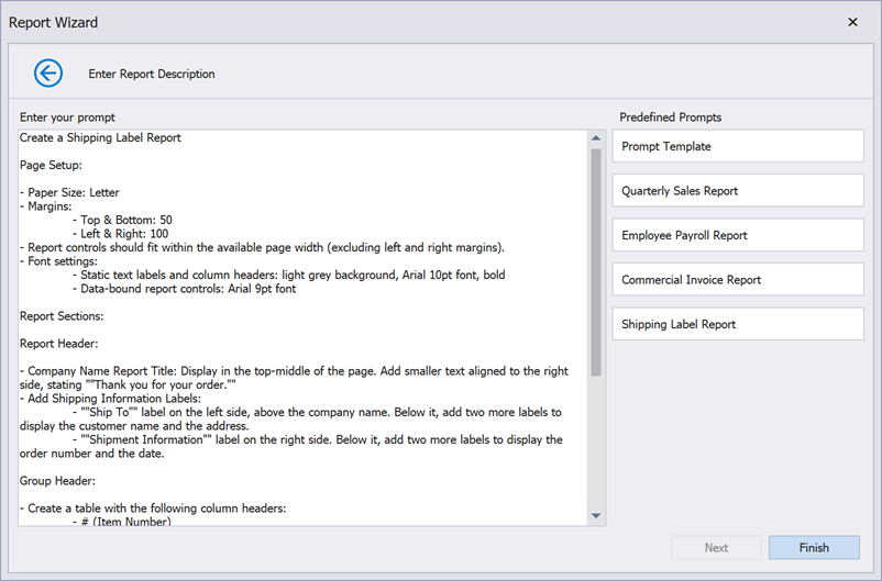 Report Description - DevExpress Report Wizard