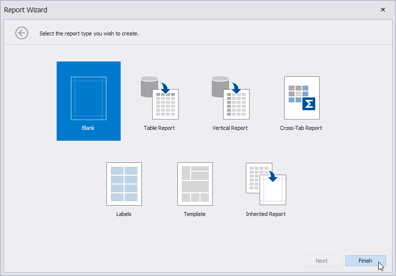 Select Blank in the Report Wizard