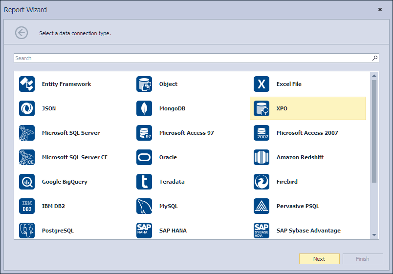 Report Wizard - Select XPO Daat Source