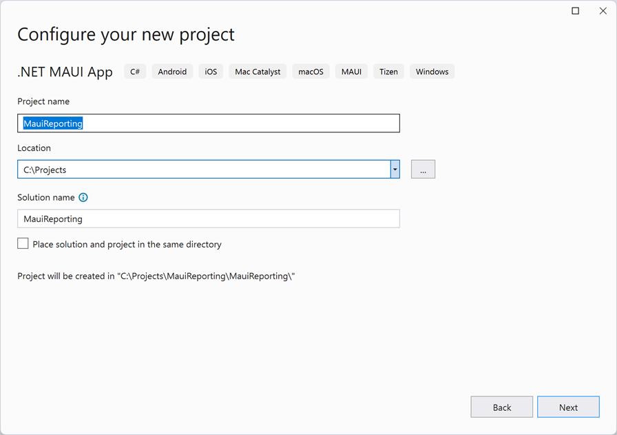maui new project configure