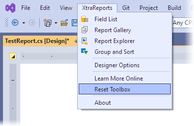 XtraReports Menu Reset Toolbox