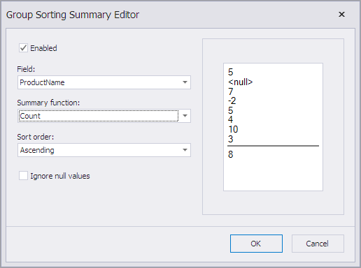 Group Sorting Summary Editor