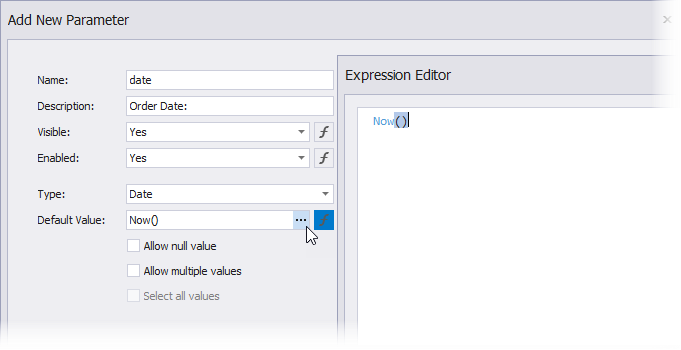 Specify an expression for a parameter's Default Value option