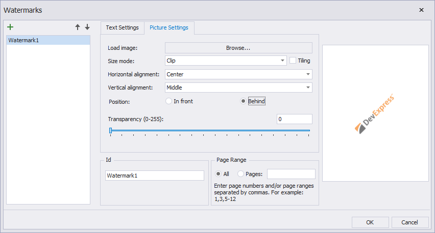 Watermark settings