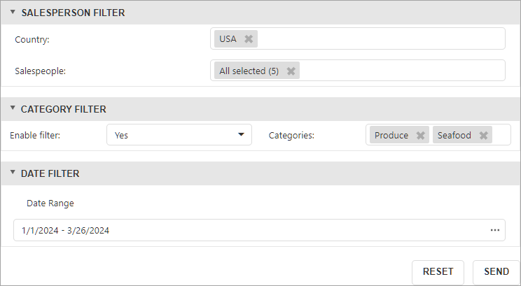 Standalone Report Parameters Panel with Buttons