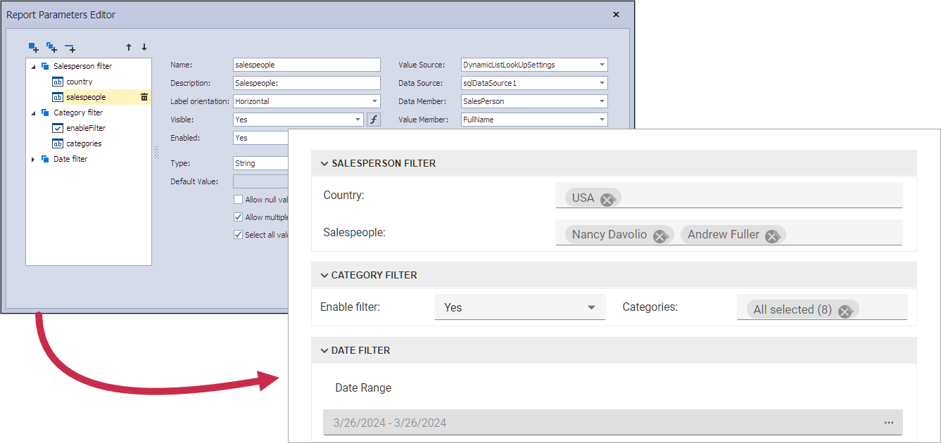 Panel Design Using Report Parameter Editor