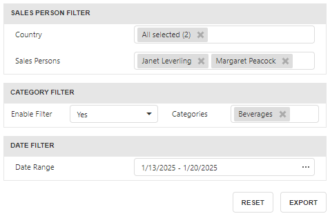 Standalone Report Parameters Panel with Buttons