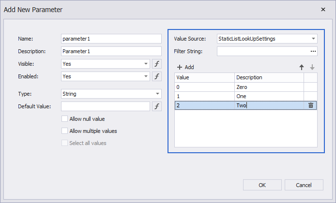 Static parameter values