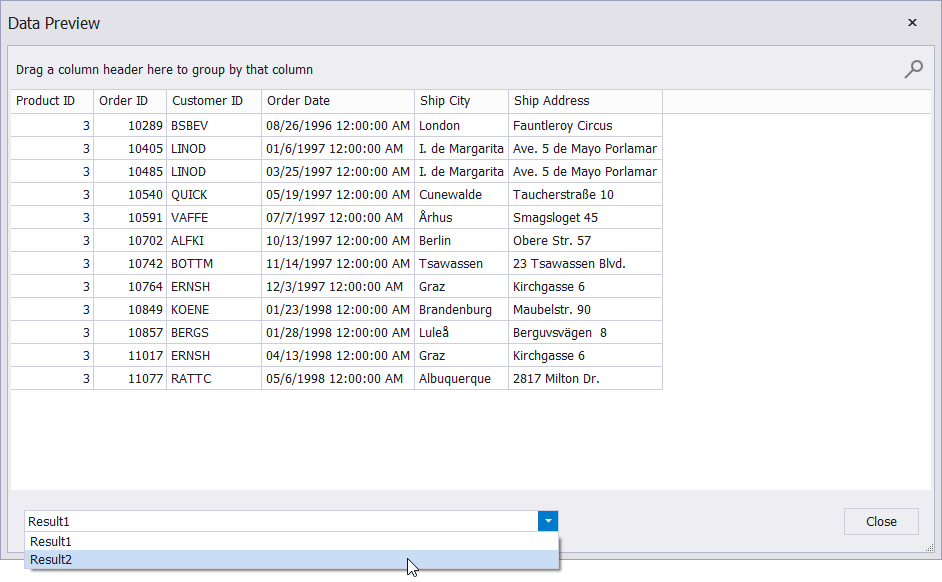 Stored procedure with multiple data tables - Preview