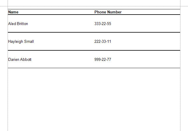 **Print Preview**. The top and bottom borders of the table's rows overlap and are duplicated.