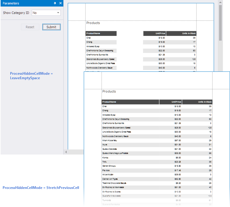 Hide Table Cells - Resulting Report