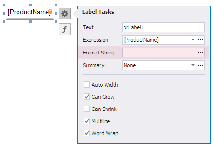 Tasks Panel Format String