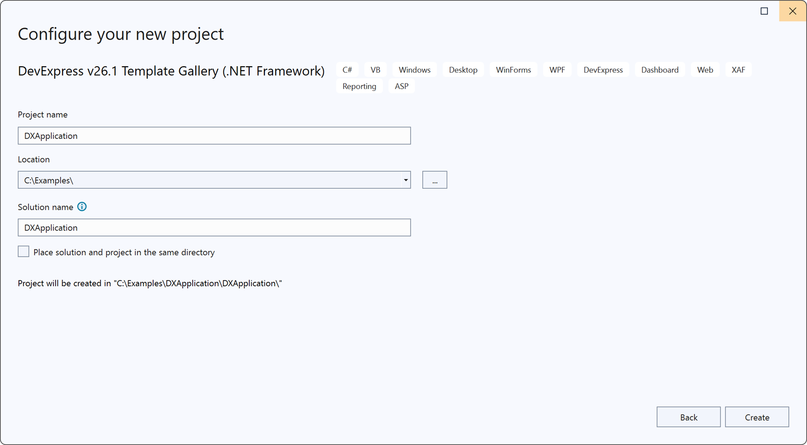 DevExpress Template Gallery - Configure Project