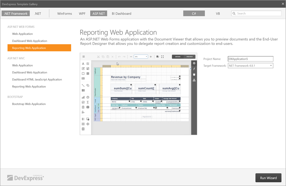 DevExpress Template Gallery - ASP.NET Web Forms Reporting App