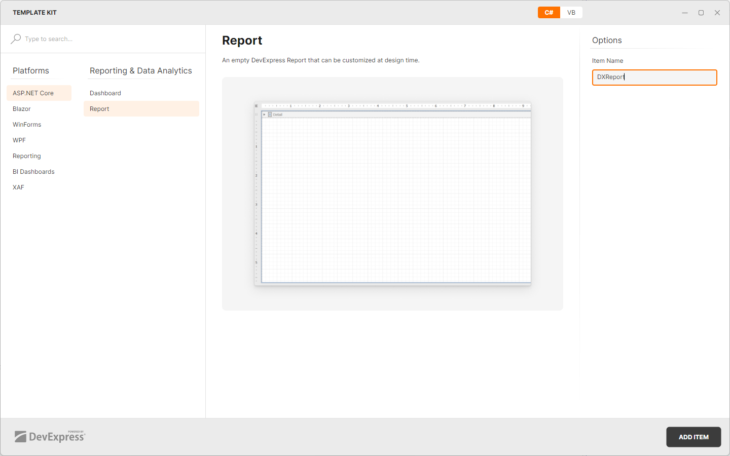 DevExpress Template Kit - Add a Report Item