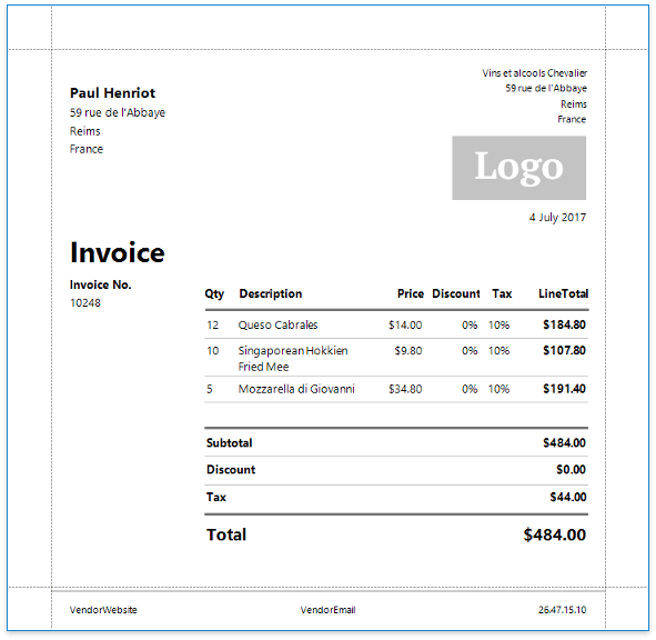 Create An Invoice From Templates Reporting Devexpress Documentation
