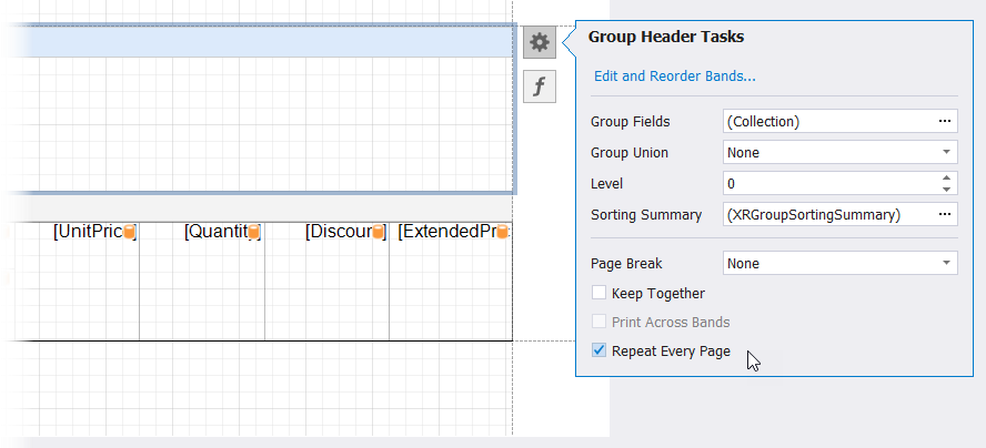 Enable the Group Header band's Repeat Every Page property