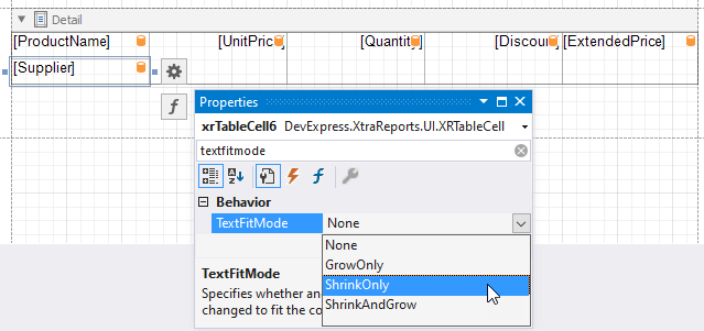 Specify the Supplier cell's TextFitMode property