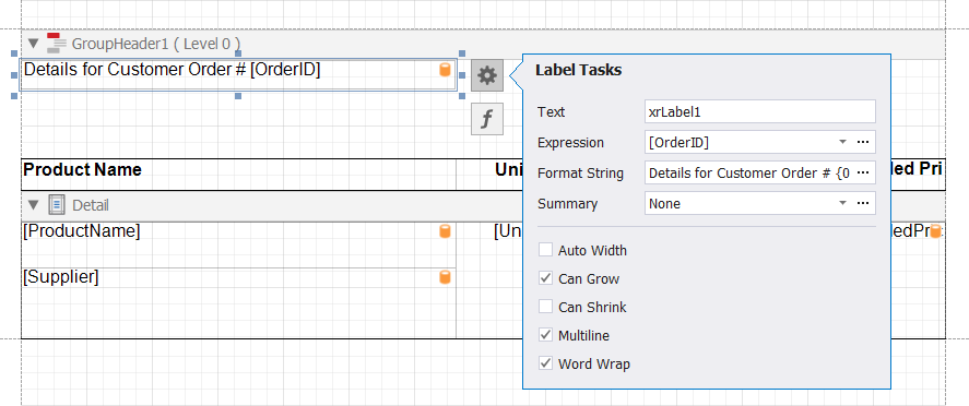 Set up the label's Expression and Format String properties
