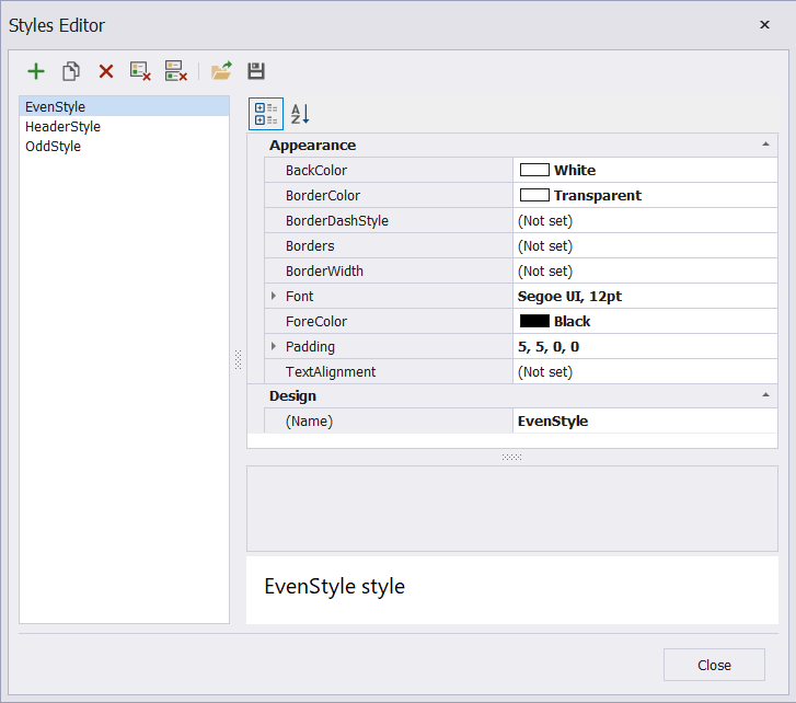 Styles Editor - Set up styles properties