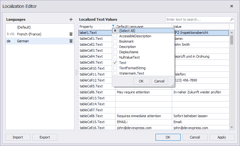 Visual Studio Localization Editor Filter