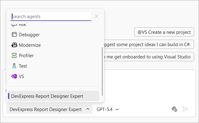 Agent picker in Visual Studio