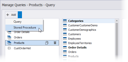 Manage Queries Dialog: Add a Stored Procedure