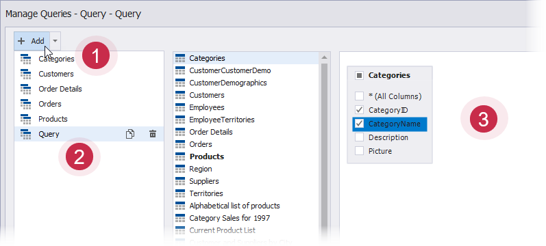 Manage Queries Dialog: Add a New Query